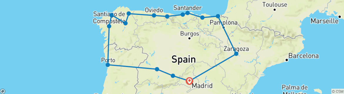 Karte von 10-tägige Tour Nordspanien ab Madrid