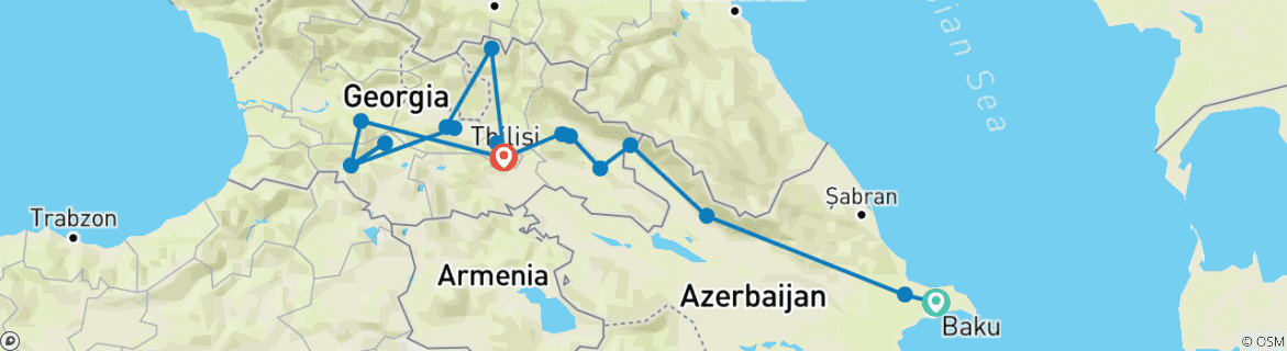 Map of 11 Day Azerbaijan - Georgia