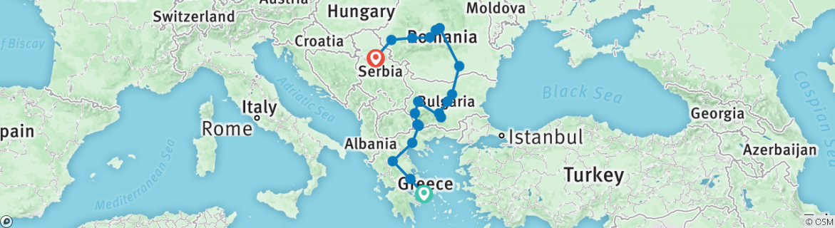 Map of From Athens to Belgrade (19 destinations)