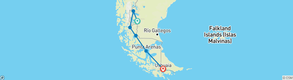 Carte du circuit La Patagonie sauvage pour les randonneurs