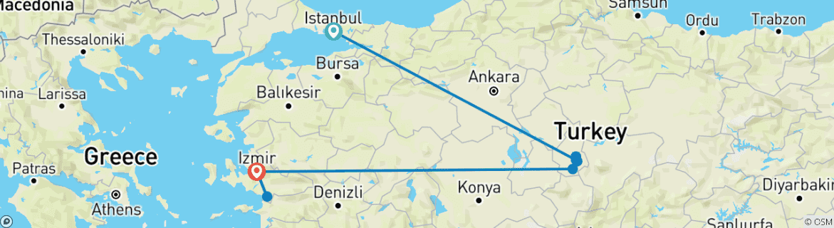 Map of 3-Day tour of Cappadocia and Ephesus by Air from Istanbul