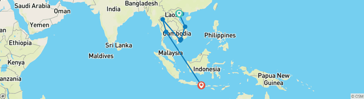 Foto van een kaart met de route van de rondreis