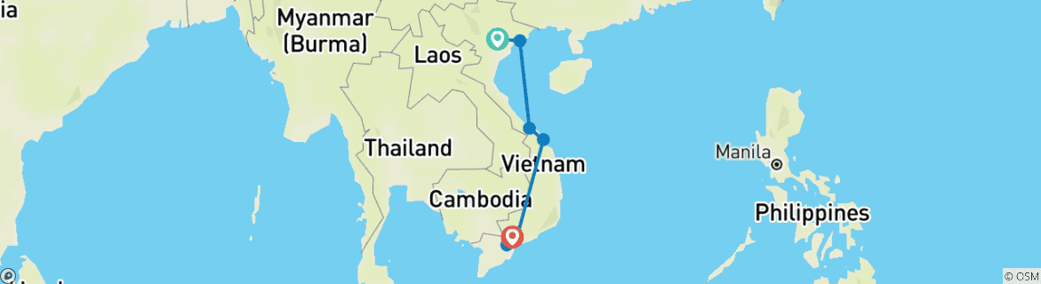 Karte von Vietnam Höhepunkt (von Hanoi nach Saigon) - 10 Tage