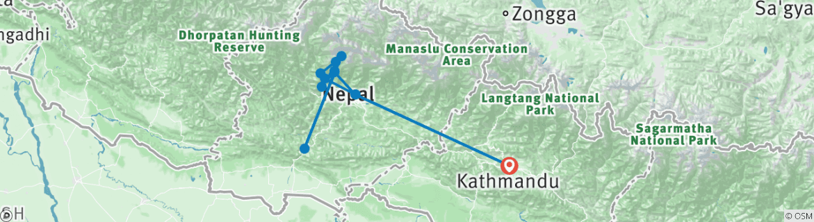 Kaart van Nepal 14 dagen Annapurna Basiskamp Trek