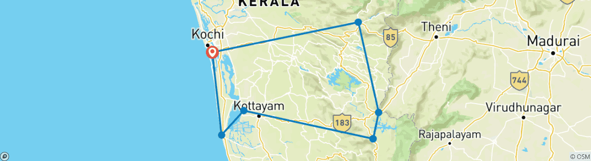 Map of 7 Days Amazing Kerala Tour