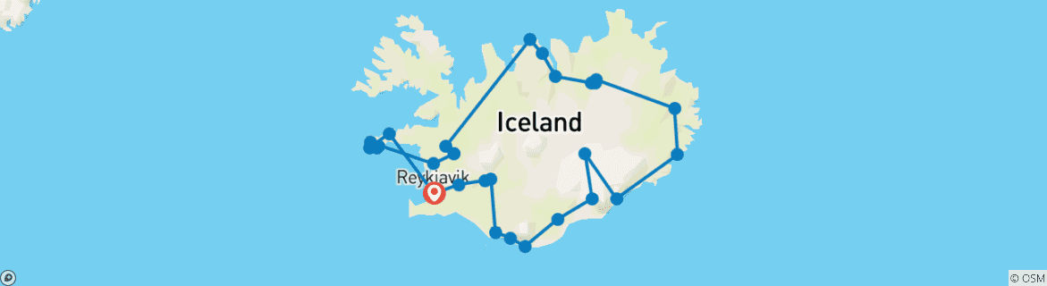 Carte du circuit Totalité de l'Islande - 7 jours