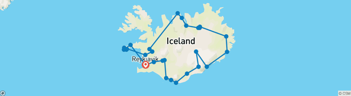 Carte du circuit Totalité de l'Islande - 7 jours