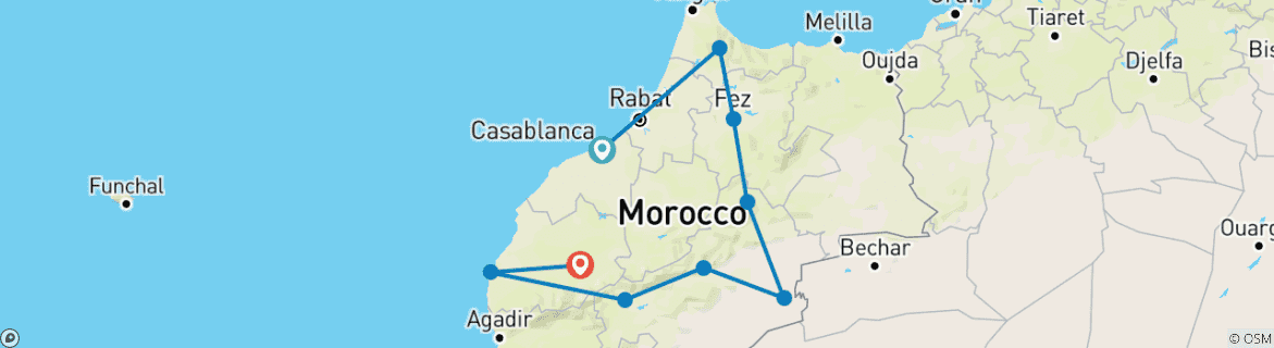 Map of Morocco Encompassed Casablanca - 14 Days