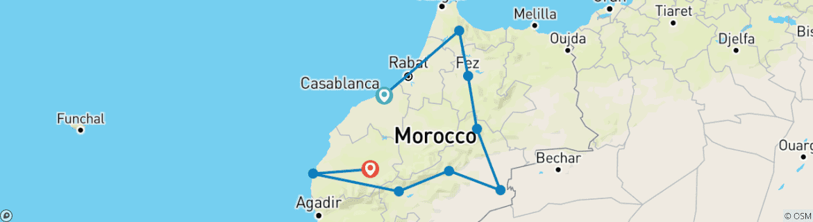 Carte du circuit Le Maroc englobe Casablanca - 14 jours