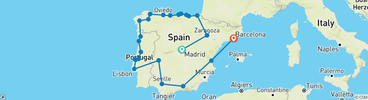 Image d'une carte montrant l'itinéraire du circuit