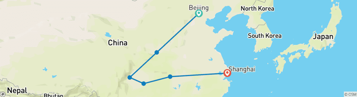 Map of 14-Day Impression China Group Luxury Tour