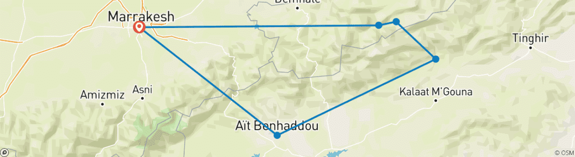 Image d'une carte montrant l'itinéraire du circuit