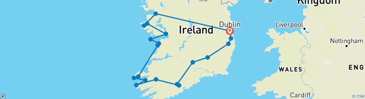 Carte du circuit 10 jours de découverte de l'Irlande sauvage - Circuit en petit groupe
