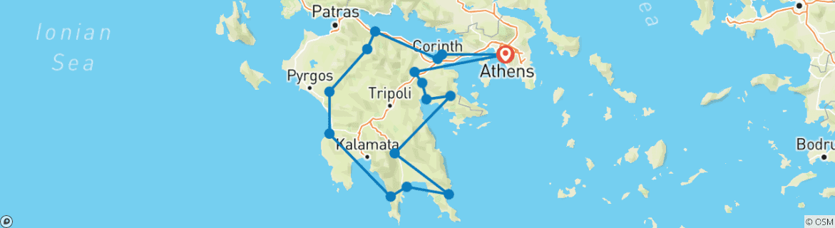 Map of Paradisial Peloponnese (All Inclusive & Guided In-Depth Tour)