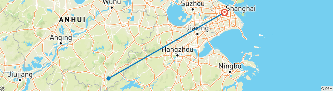 Map of Tailor-Made Adventure to Huangshan Mountain from Shanghai, Daily Start