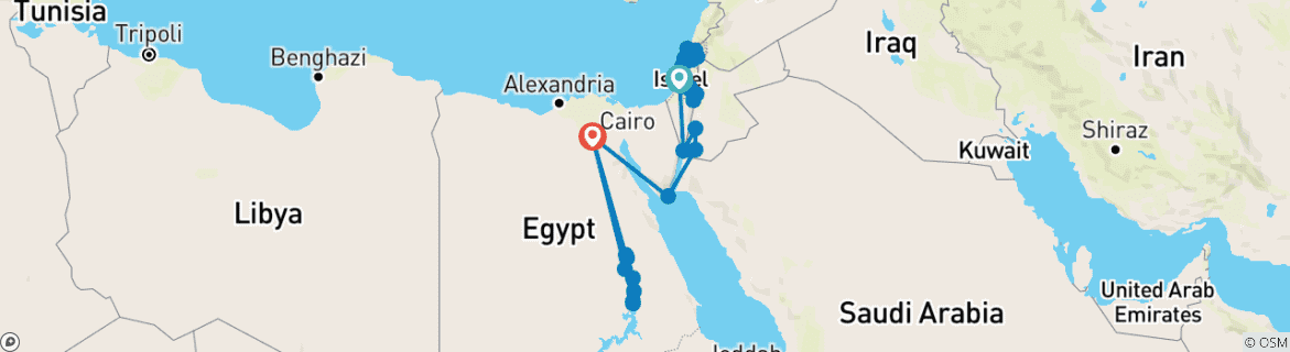 Mapa de Israel, Jordania y Egipto 13 días de lujo con crucero por el Nilo