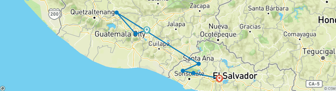 Map of Guatemala and El Salvador : Between volcanoes, lakes and ancient culture 8 days