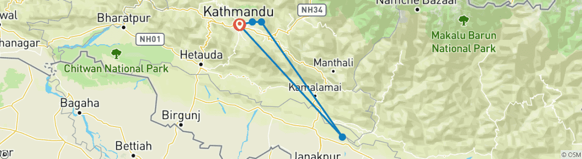 Carte du circuit Trek à Katmandou