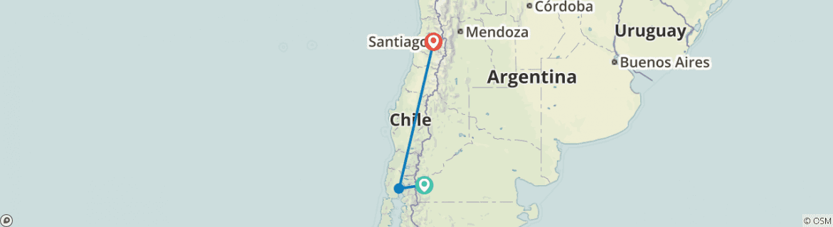 Map of Lake Crossing from Bariloche to Santiago or viceversa - 10 days