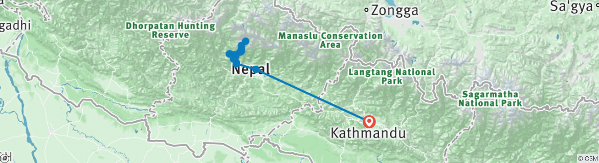 Carte du circuit Le merveilleux Trek du camp de base de l'Annapurna