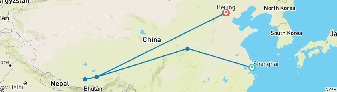 Map of Tailor-Made China and Tibet Odyssey, Daily Depart