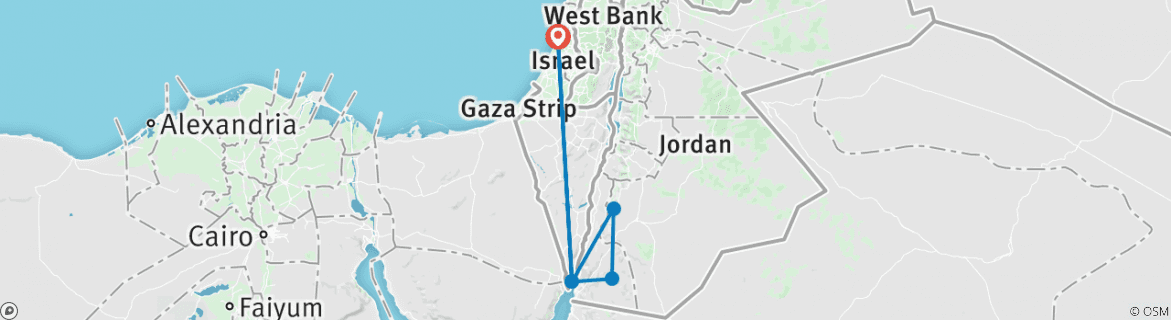 Map of Petra and Wadi Rum 3 days from Tel Aviv Private