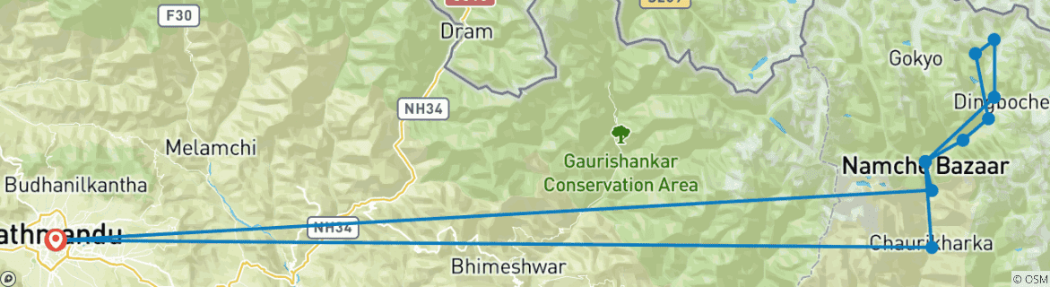 Map of Short Everest Base Camp Trek - 10 Days