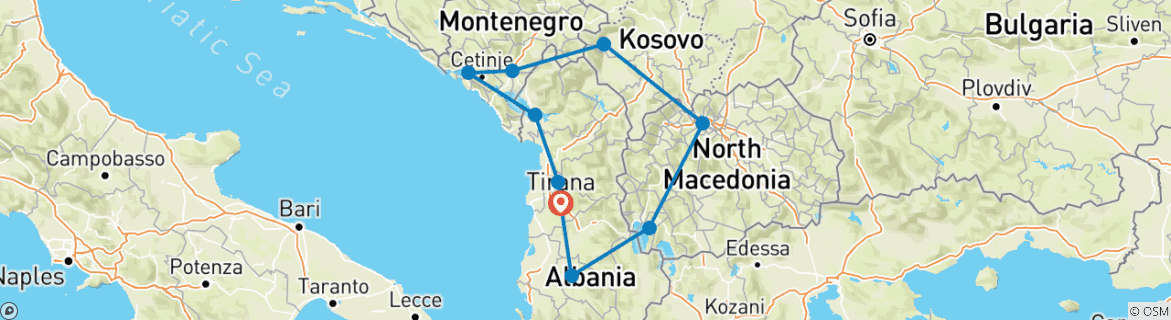 Map of Visit Albania - North Macedonia - Kosovo - Montenegro