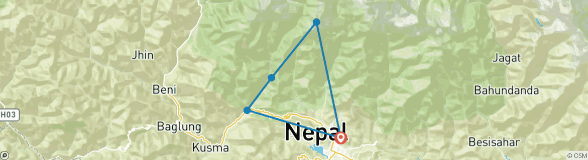 Map of Mardi Himal Trekking