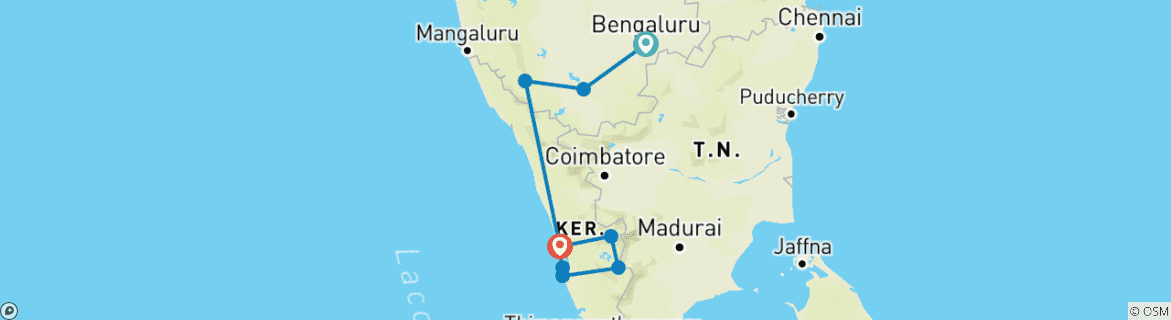 Karte mit der Reiseroute