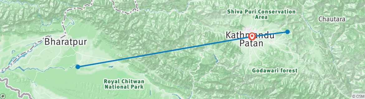 Map of 7 Days Explore Tour in Nepal