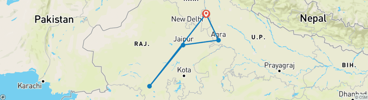 Foto van een kaart met de route van de rondreis