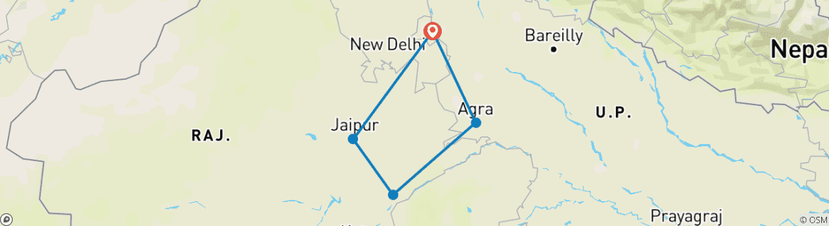 Carte du circuit Au départ de Delhi : 7 jours de safari à la rencontre des tigres et du Triangle d'Or