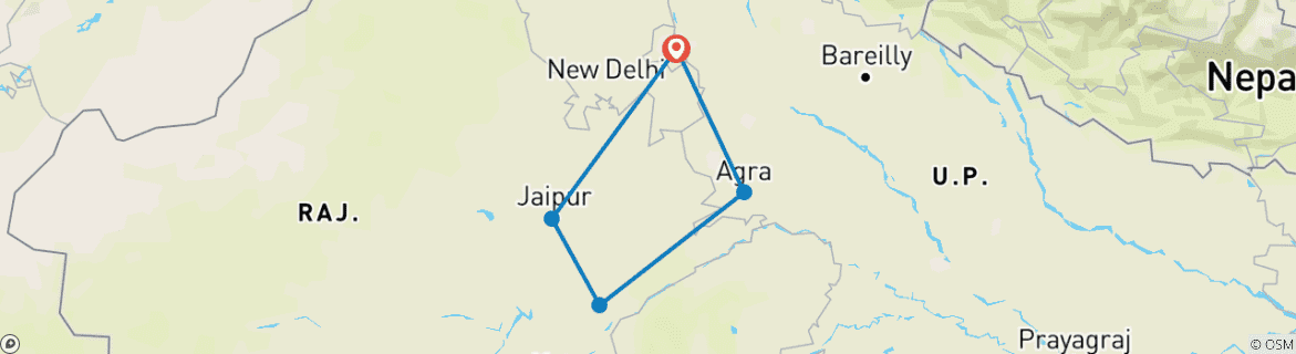 Carte du circuit Au départ de Delhi : Circuit du Triangle d'Or avec Ranthambore