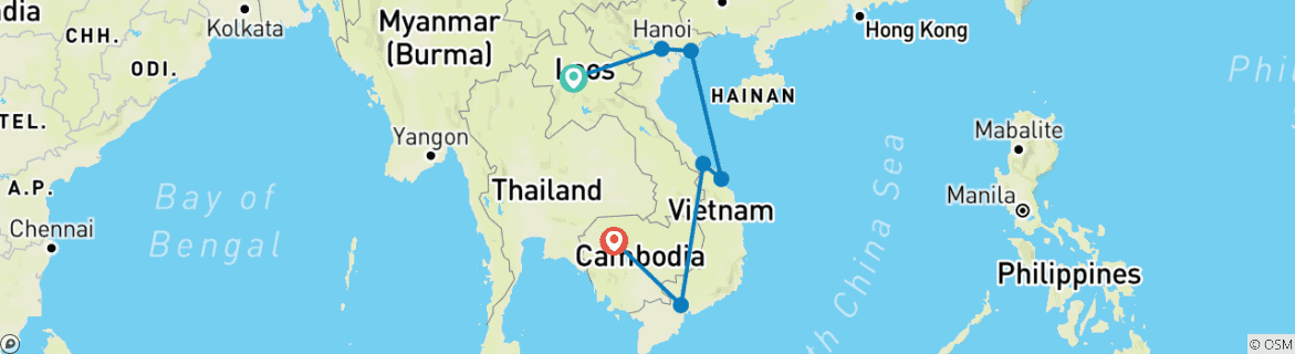 Map of Panoma Indochina 14days/13nights