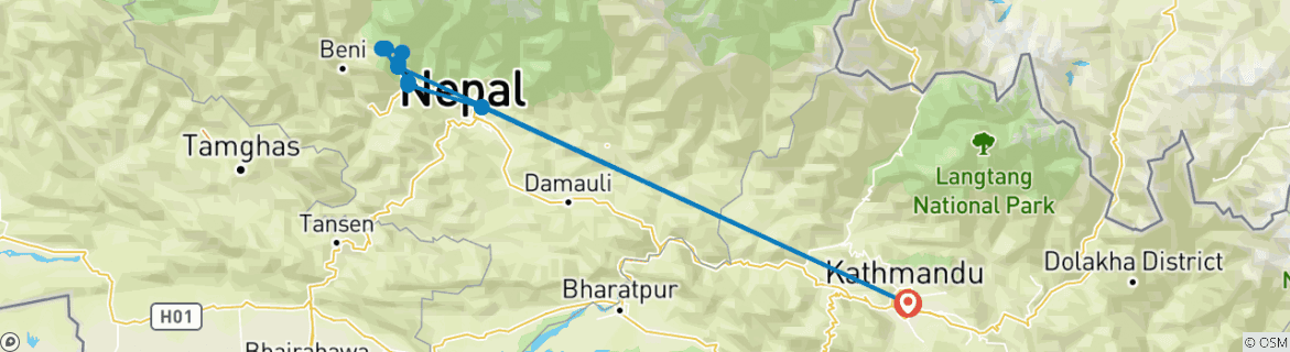 Carte du circuit Sunrise Poonhill Trek - 7 jours