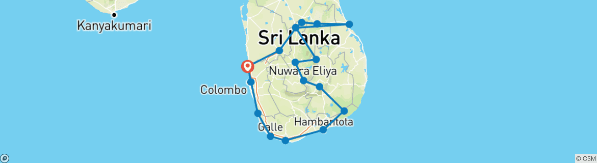 Kaart van Semi-luxueuze rondreis door Sri Lanka
