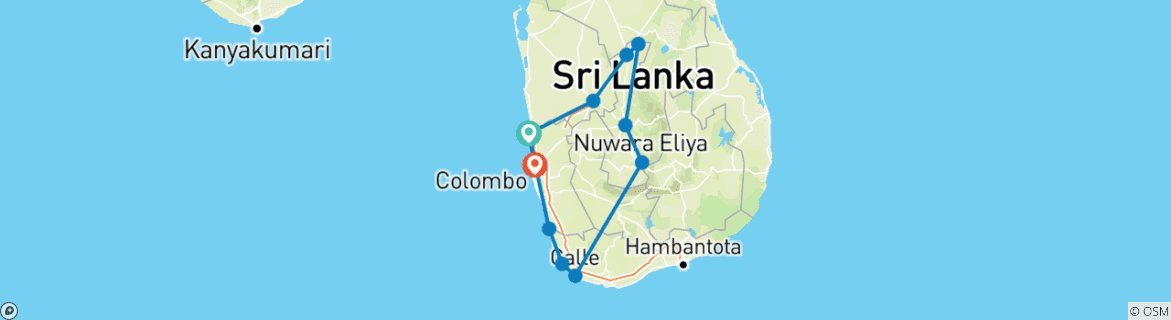 Image of a map showing the route of the tour