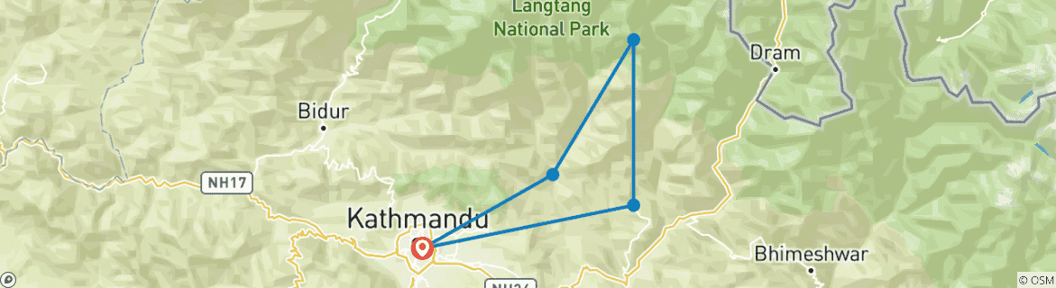 Image of a map showing the route of the tour