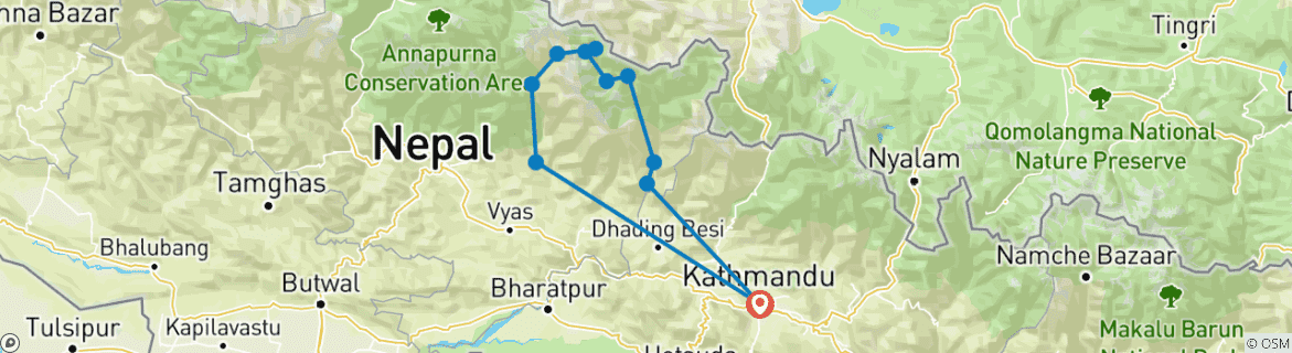 Mapa de Circuito Manaslu 14 días