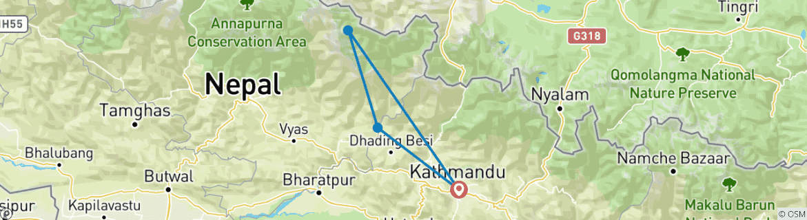 Map of Manaslu Circuit Trek- 19 Days