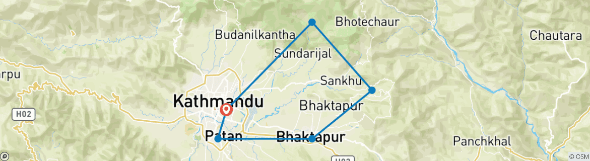 Map of Guided Trek to Chisapani Nagarkot