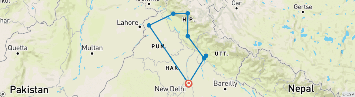 Map of Unique Himalaya tour with culture depth experience