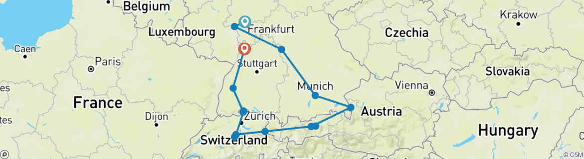 Image d'une carte montrant l'itinéraire du circuit