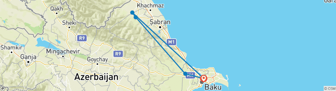 Map of 7 Day Private multi-day Baku and Quba Travel package