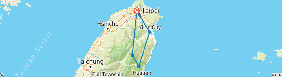 Map of 3 DayTaroko Gorge Private Hiking Adventure