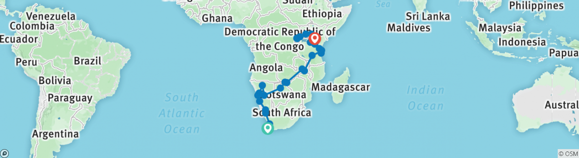 Carte du circuit L'Afrique ultime : Safari et savane