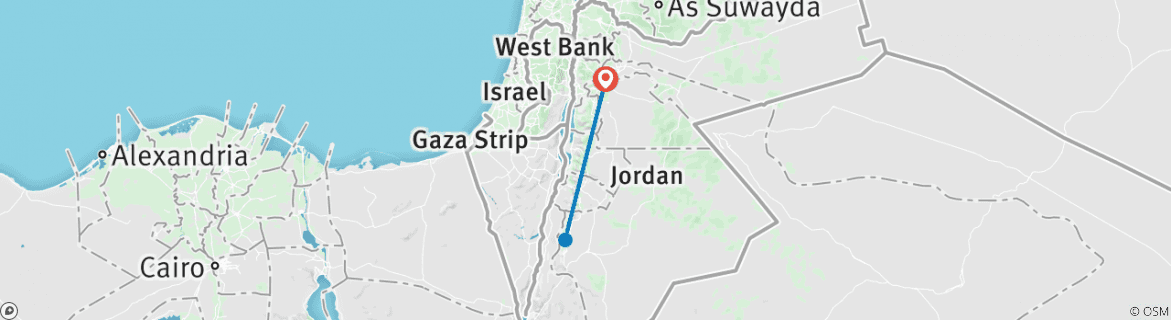 Mapa de Circuito en Jordania Nabatea - 4 días