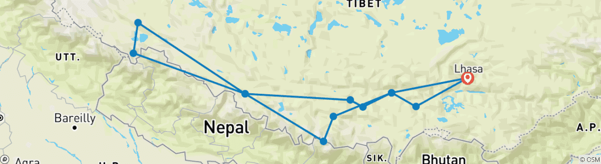 Map of 15 Days Mt.everest & Mt Kailash Kora Pilgrimage Group Tour