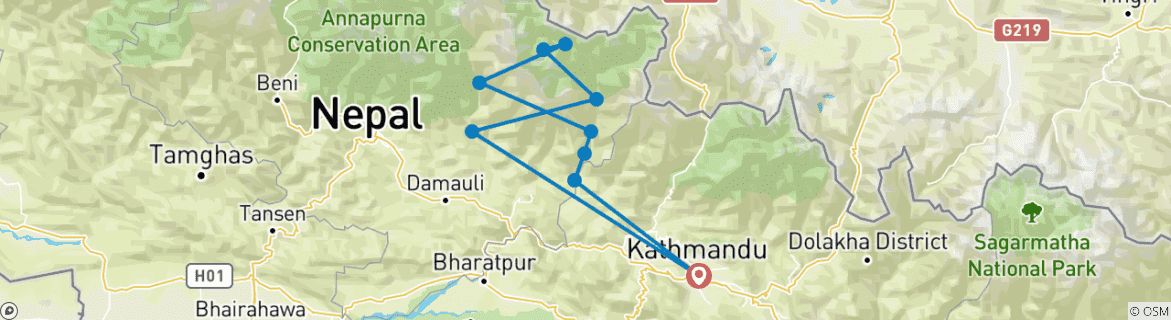 Mapa de Excursionismo por el circuito del Manaslu